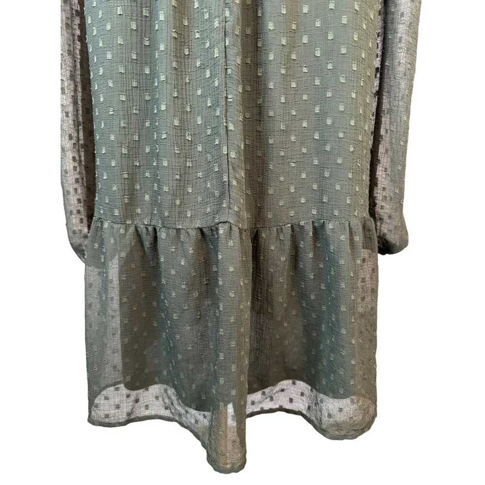 2/$30 ZARA Olive Green Small Sheer Textured Long Sleeve Dress - Picture 11 of 15